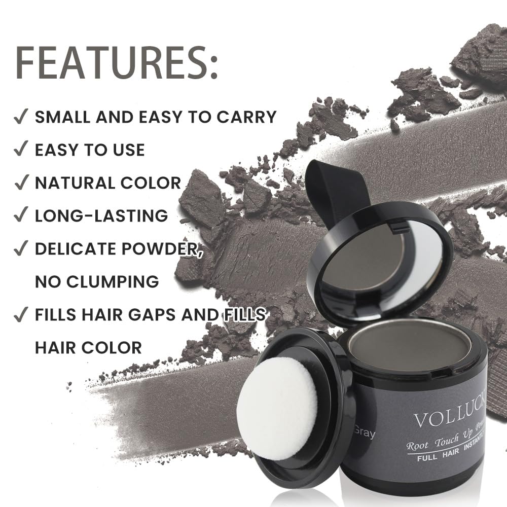 Volluck Root Touch Up Hair Shadow Powder For Women & Men - Cover Gray, Bald Spots, Eyebrows, 0.35 Ounce