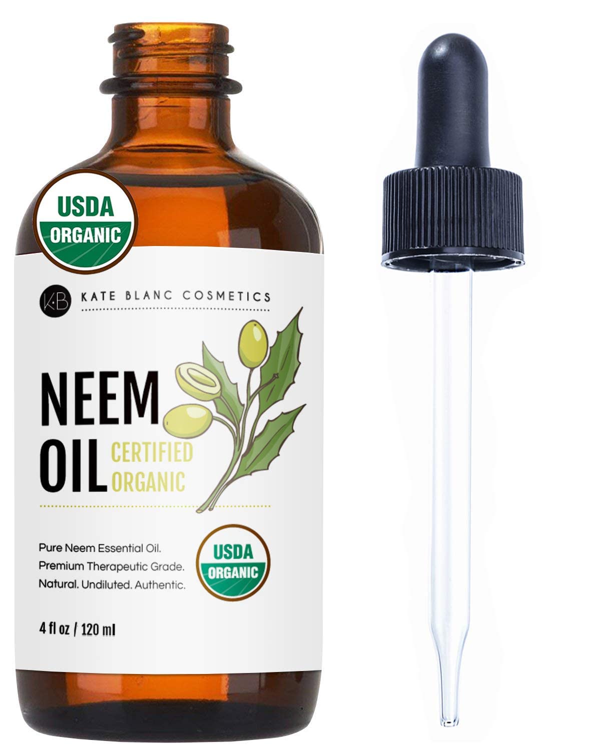 Kate Blanc Cosmetics Neem Oil For Skin, Hair Growth, Plants (4Oz) Natural & Usda 100% Pure Concentrate Mixed With Water To Creat