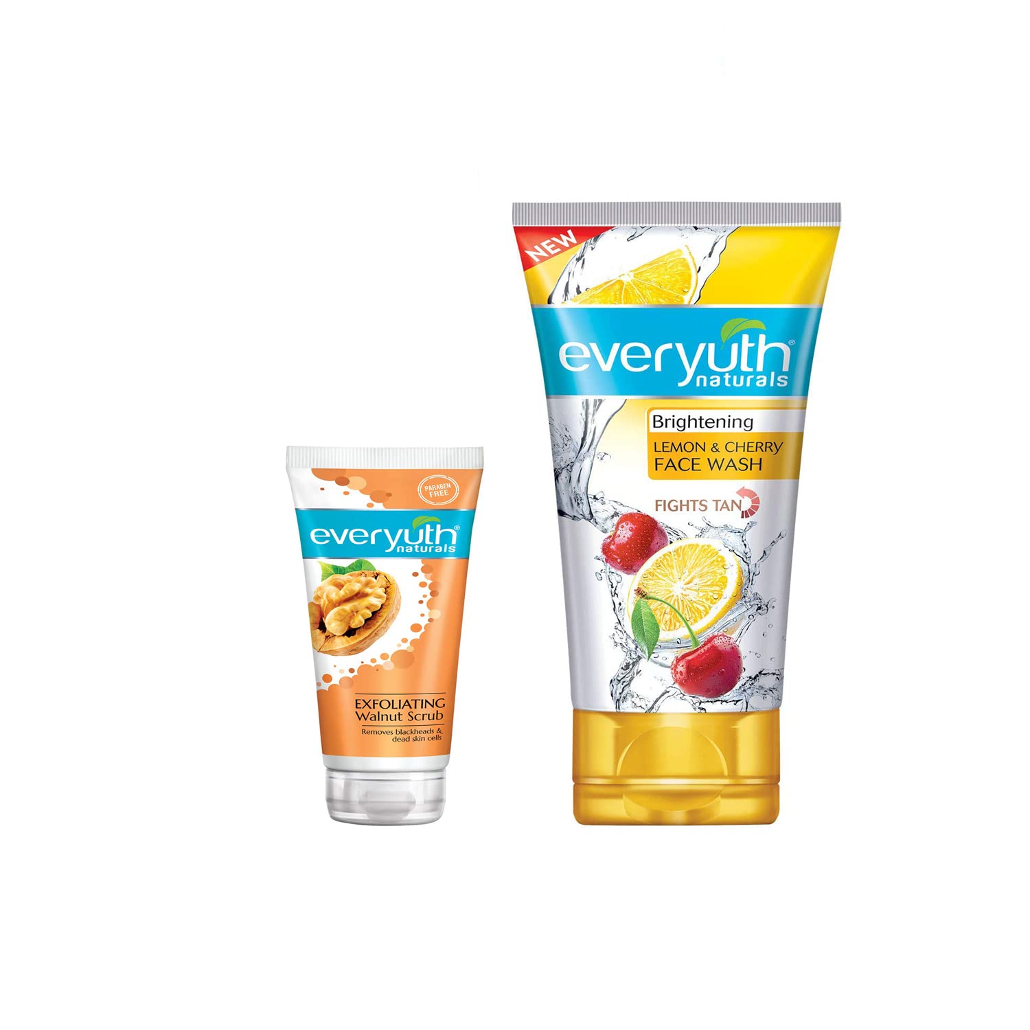 Everyuth Naturals Exfoliating Walnut Scrub, 25Gm And Lemon &Cherry, Oil Clear Face Wash, 50Gm, Combo Pack