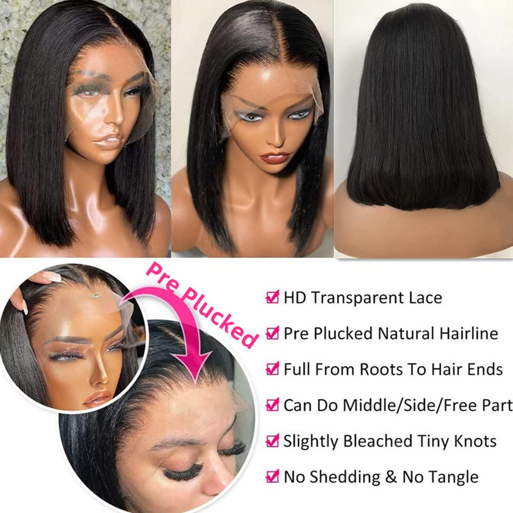 Superfect Bob Wig Human Hair 13X4 Lace Front Wigs For Black Women Human Hair 180% Density Short Bob Wigs Hd Transparent Pre Pluc