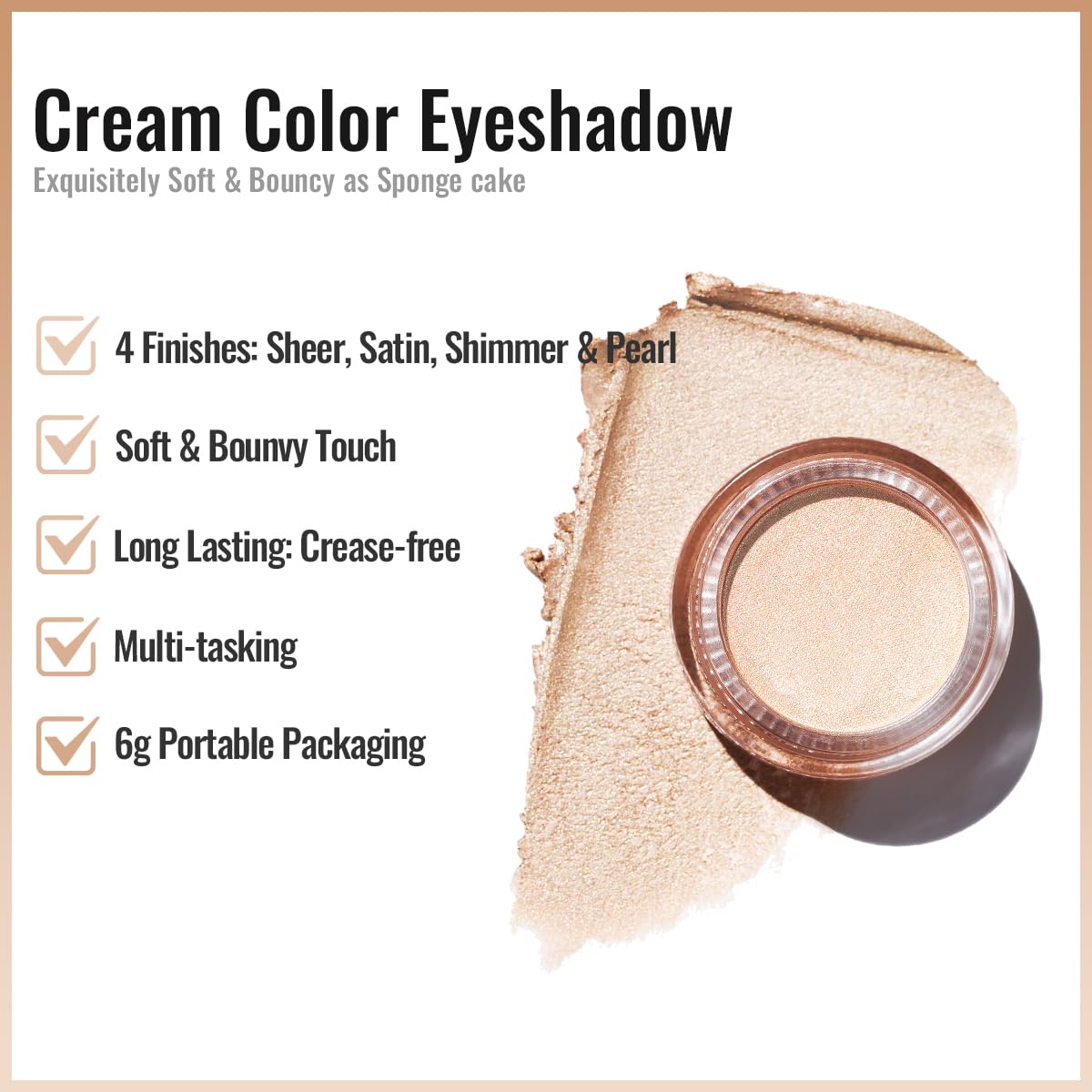 Oulac Light Golden Cream Eyeshadow Also For Highlighter Large Capacity Highly Pigmented Eye Shadow Waterproof &Long Lasting With
