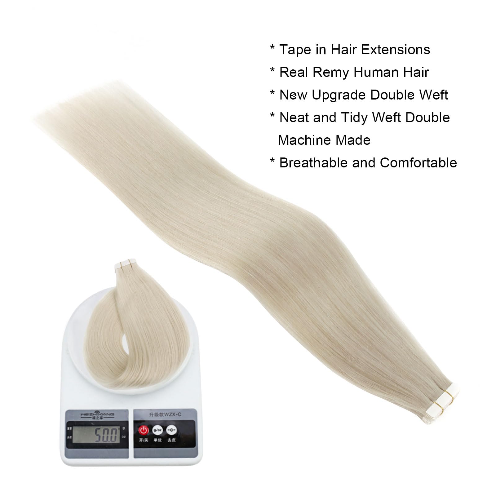 Abh Amazingbeauty Hair 20 Inch Tape In Hair Extensions Silky Straight Tape In Remy Human Hair 50 Grams Color 1000 Blonde Skin We