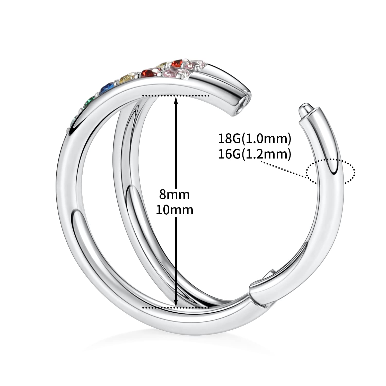 16G Conch Hoop Earrings Double Open Stacked Septum Jewelry Cartilage Helix Earrings Silver Nose Rings 316L Surgical Steel Paved