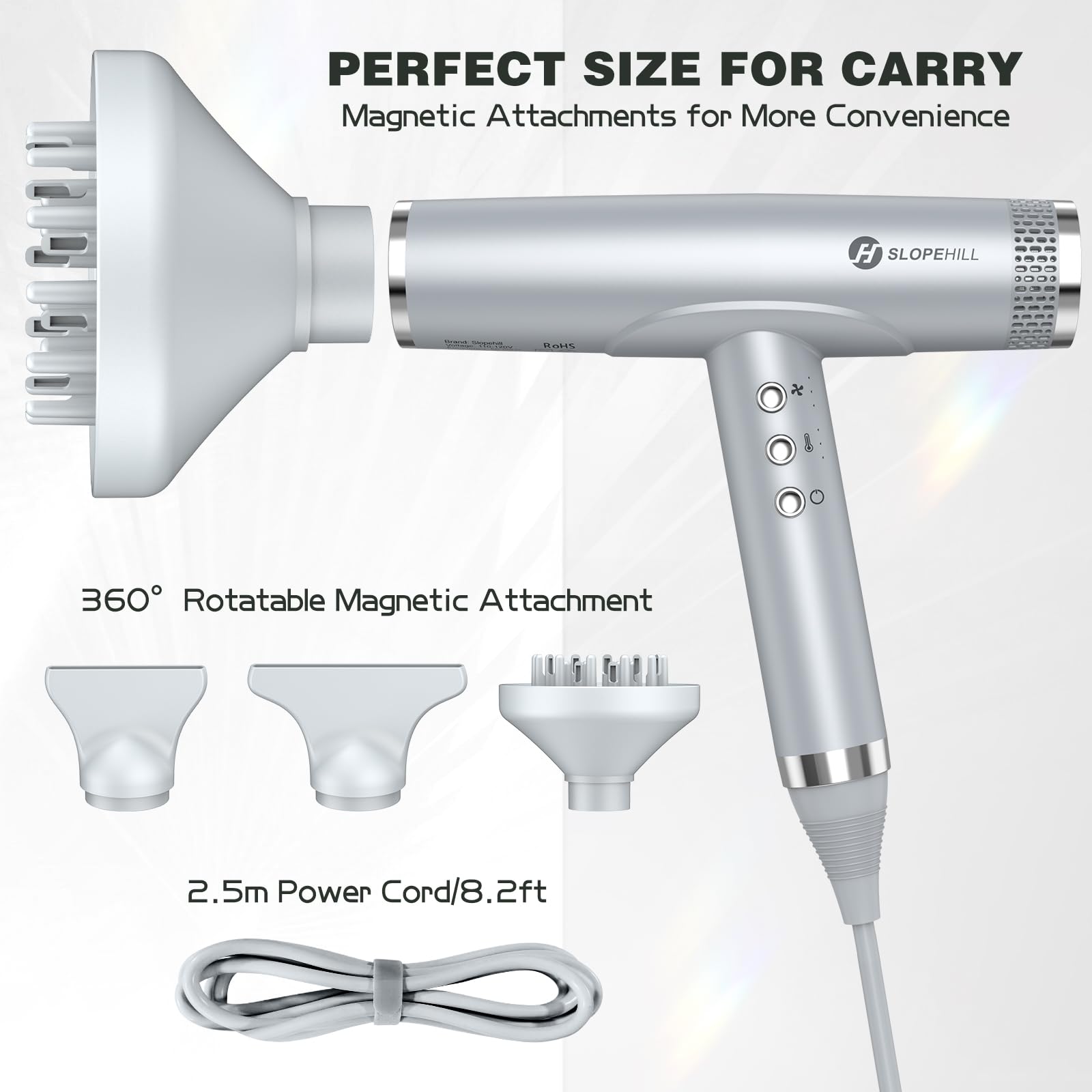 Slopehill Hair Dryer - Professional Ionic Hairdryer, High-Speed Blow Dryer For Fast Drying, Home & Salon & Travel, Low Noise, Li