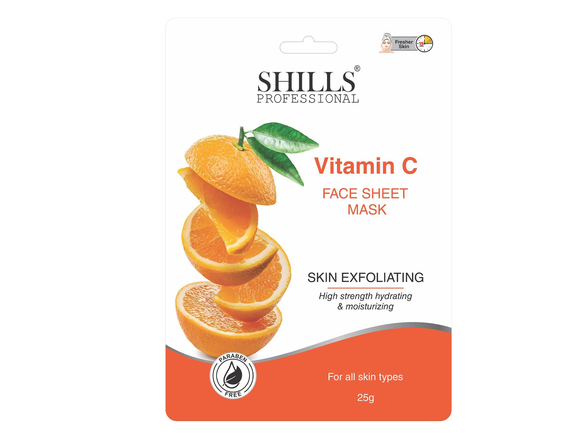 Shills Professional Vitamin C Face Sheet Mask, Skin Exfoliating, Paraben Free, 25G(Pack Of 10)