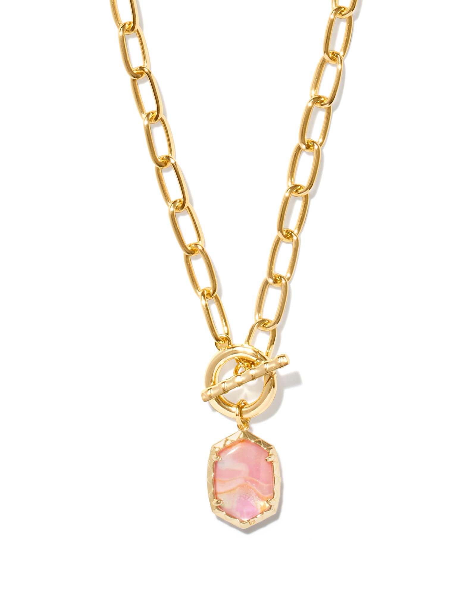 Kendra Scott Daphne Link And Chain Necklace, Gold-Plated Brass, Light Pink Iridescent Abalone, Fashion Jewelry for Women