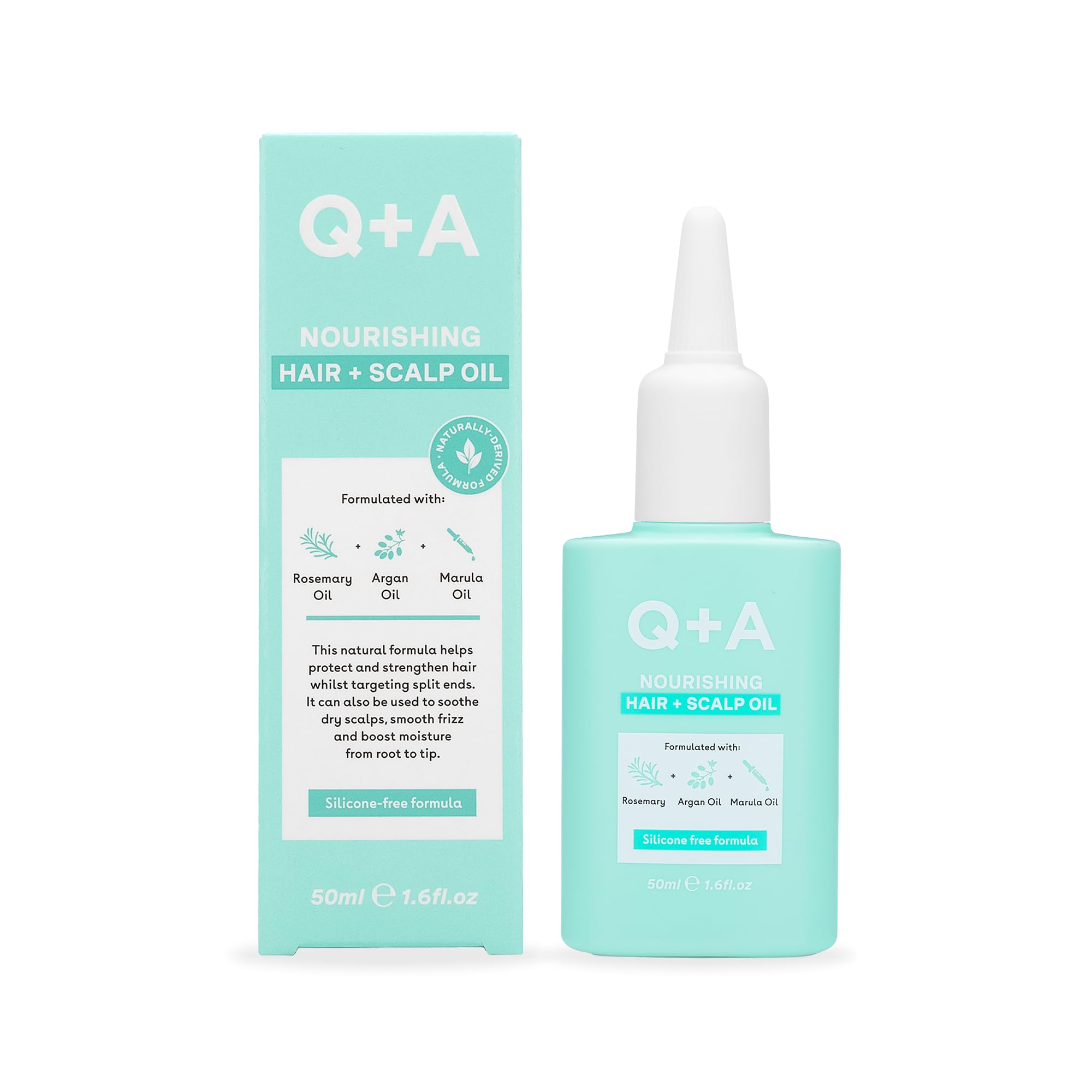 Q+A Nourishing Hair + Scalp Oil (50ml), MultiUse Strengthening, AntiFrizz Treatment with Rosemary Oil, Argan and Marula Oils