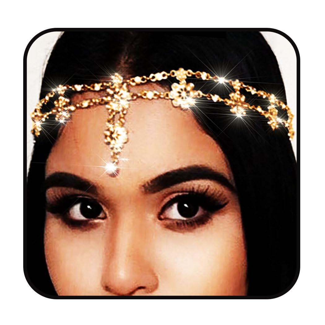 Yalice Indian Flower Head Chain Jewelry Gold Crystal Headband Elastic Goddess Headpieces Rhinestone Wedding Hair Chain Jewelry f