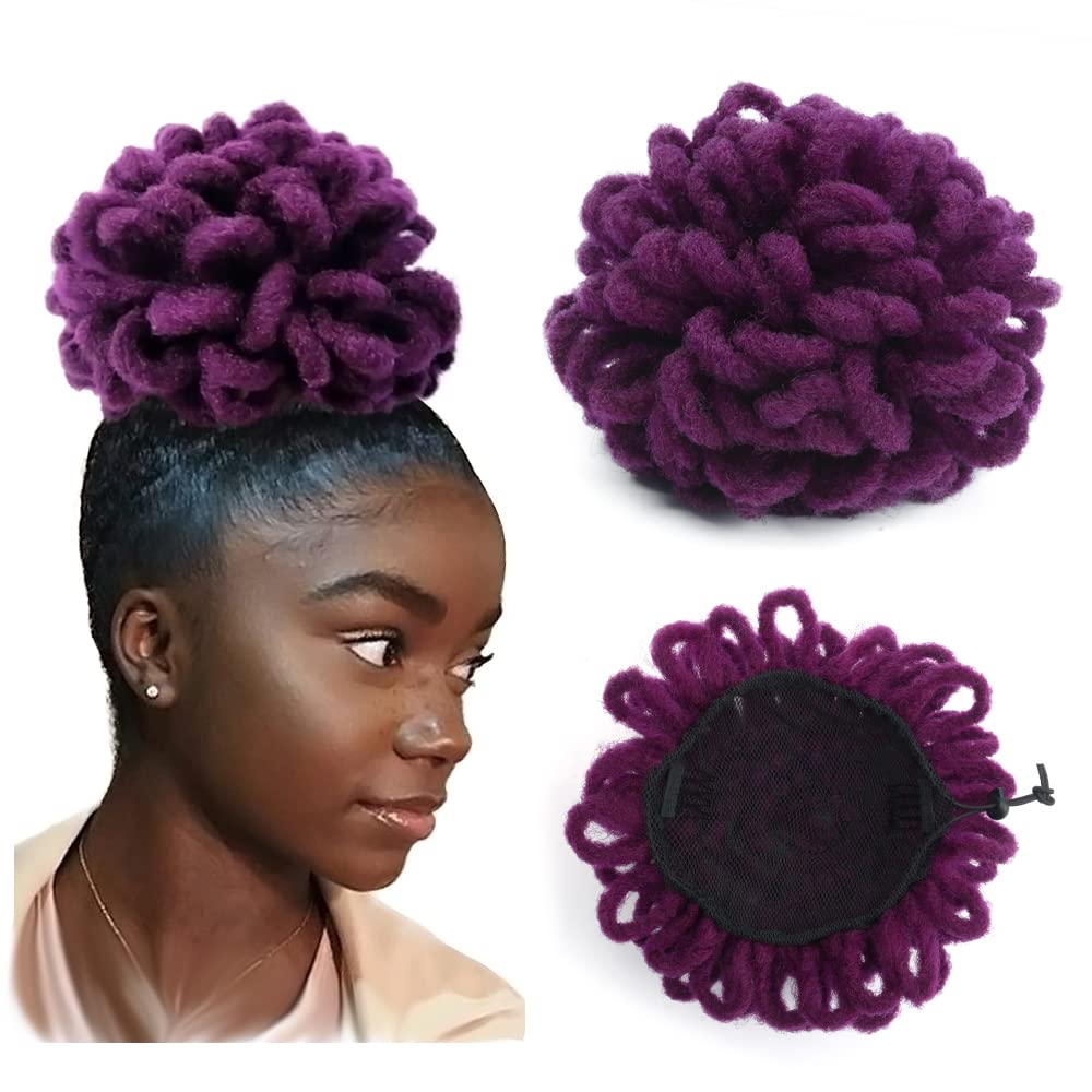 Yinmei Baibian Purple Locs Ponytail Drawstring Curl Loc Petal Bun Dreadlock Breaded Faux Locs Ponytails Synthetic Clip in on Hai