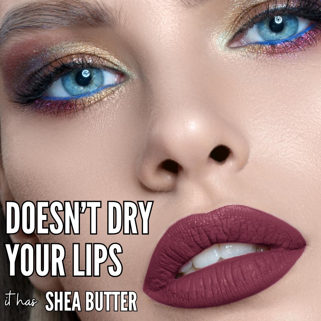 Mynena Burgundy Red Long-Lasting Matte Liquid Lipstick Intense Color Smudge-Proof & Waterproof Comfortable Hydrating Shea Butter