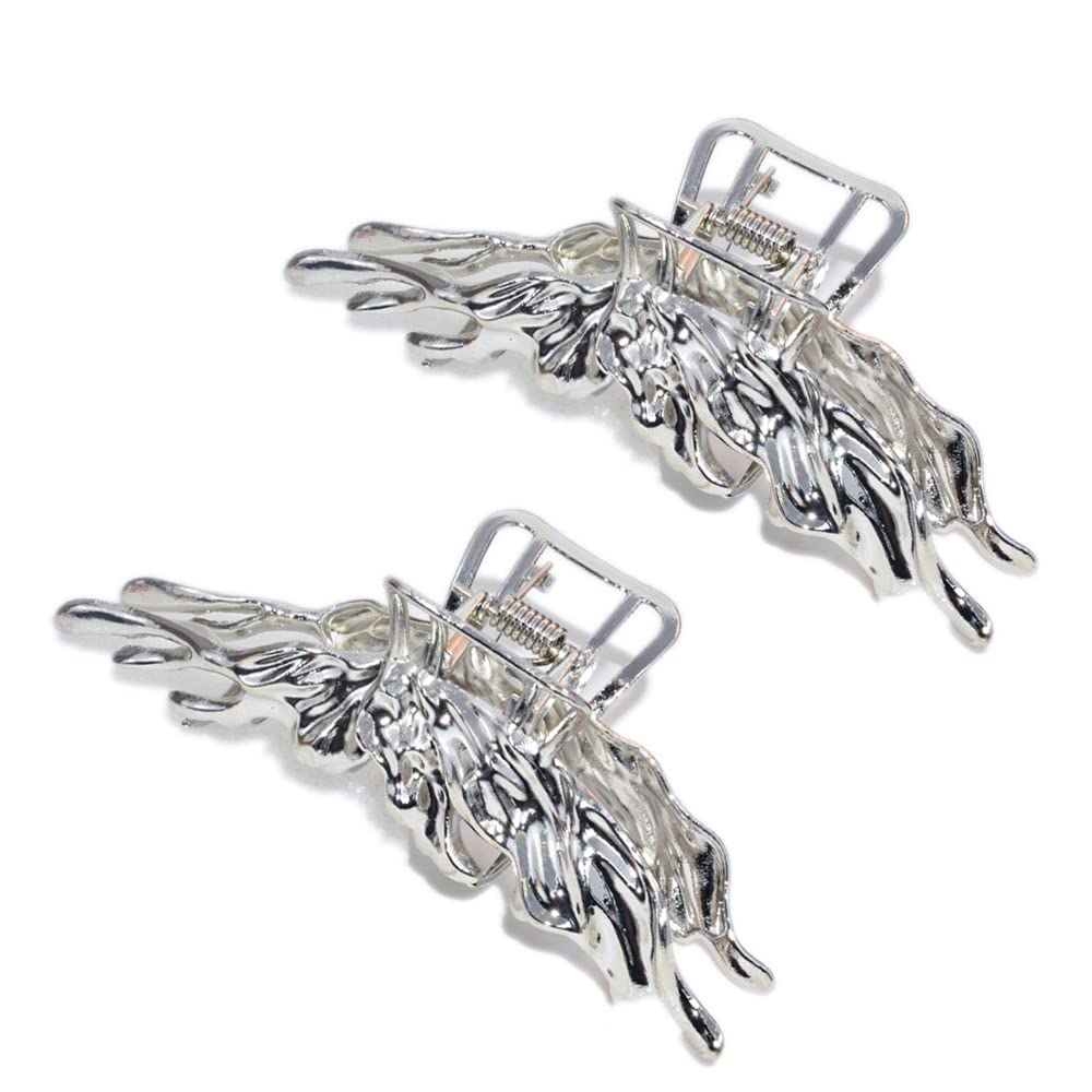 2 Pcs Large Metal Hair Claw Clips - Personality Nonslip Silver Hair Clamps,Perfect Jaw Hair Clamps For Women And Thinner-Thick H