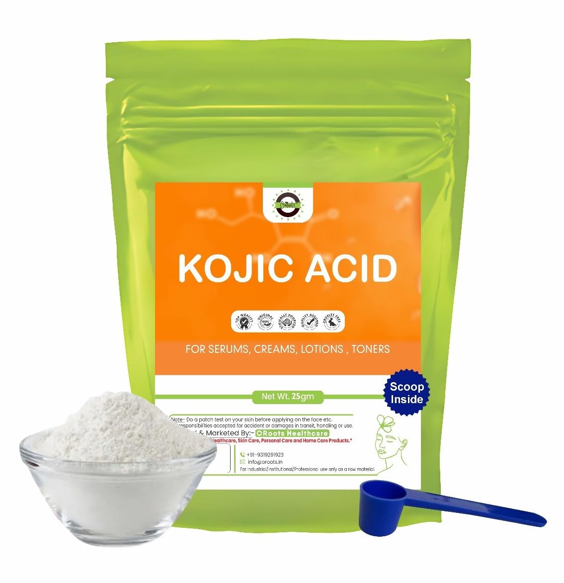 Oroots Kojic Acid Powder Pure (25Gm) For Skin Lightening,Soap Making, Creams And Other Diy Skincare Products