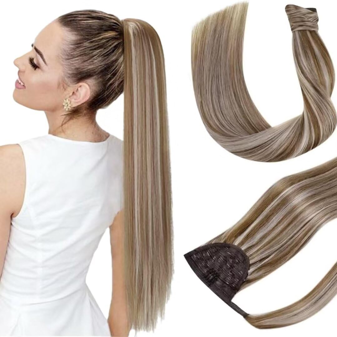 Hetto 20 Inch Ponytail Human Hair Extension Ponytails Hair Extensions Real Human Hair Clip in Ponytail Extension Human Hair #10/