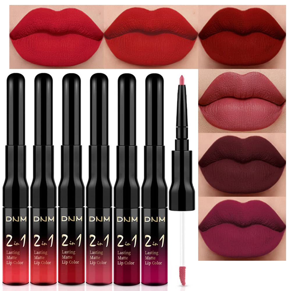 Evpct 6Pcs Dark Red Mauve Purple Plum Matte Lip Stain Lip Liner And Lipstick Set Long Lasting Waterproof Labiales Matte Mate Lar