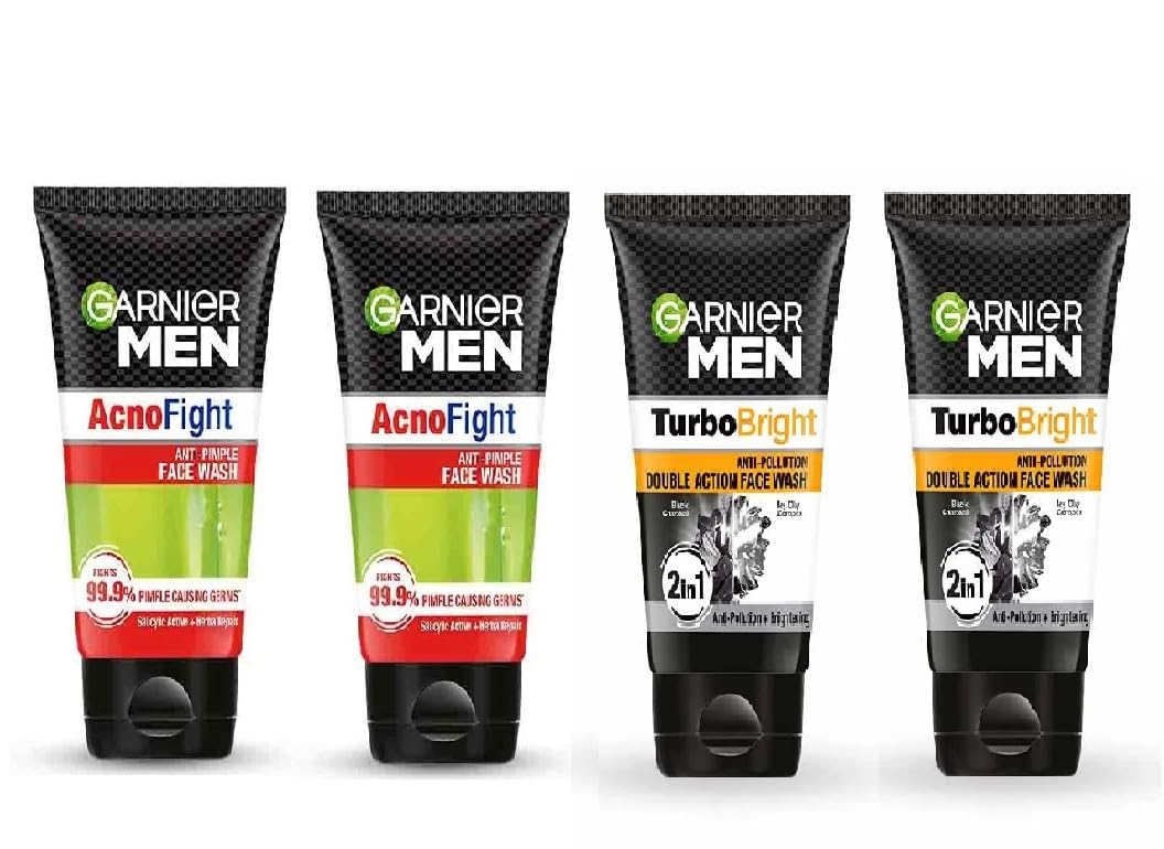 Garnier Men, AntiPimple Face Wash, Repairs Skin & Balances Oils, Acnofight 2 Piece, (25G Each) + Turbo Bright AntiPollution Do