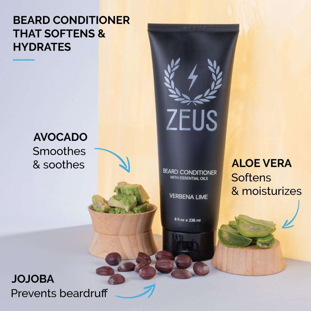ZEUS Beard Wash & Conditioner Set - Soften & Hydrate, 2 Piece Set, Sandalwood, Model 407-145, Made in USA