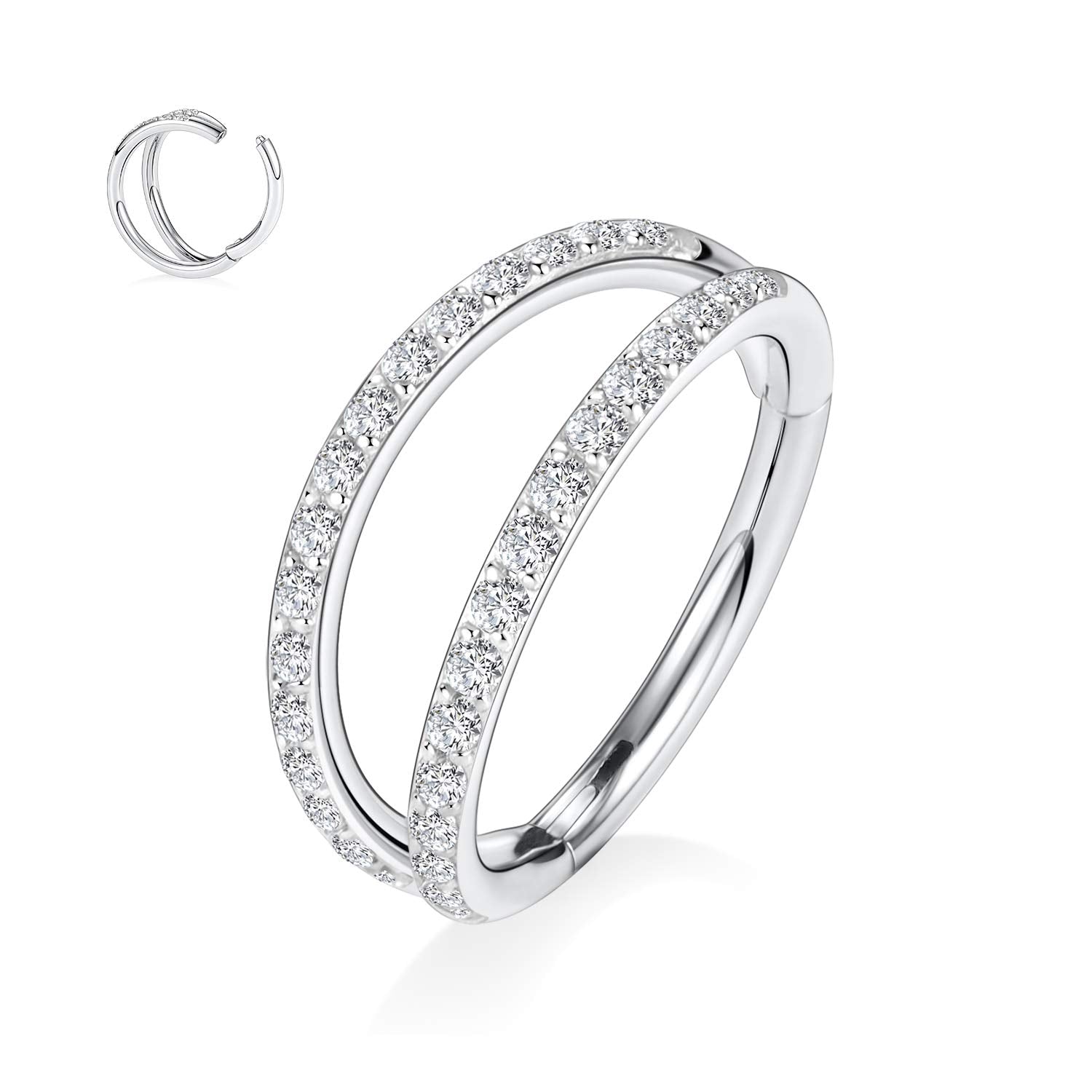 FUNLMO Double Row Diamonds Septum Nose Ring Helix Conch Piercing Jewelry Nose Ring Hoop Septum Clicker Septum Jewelry Cartilage 