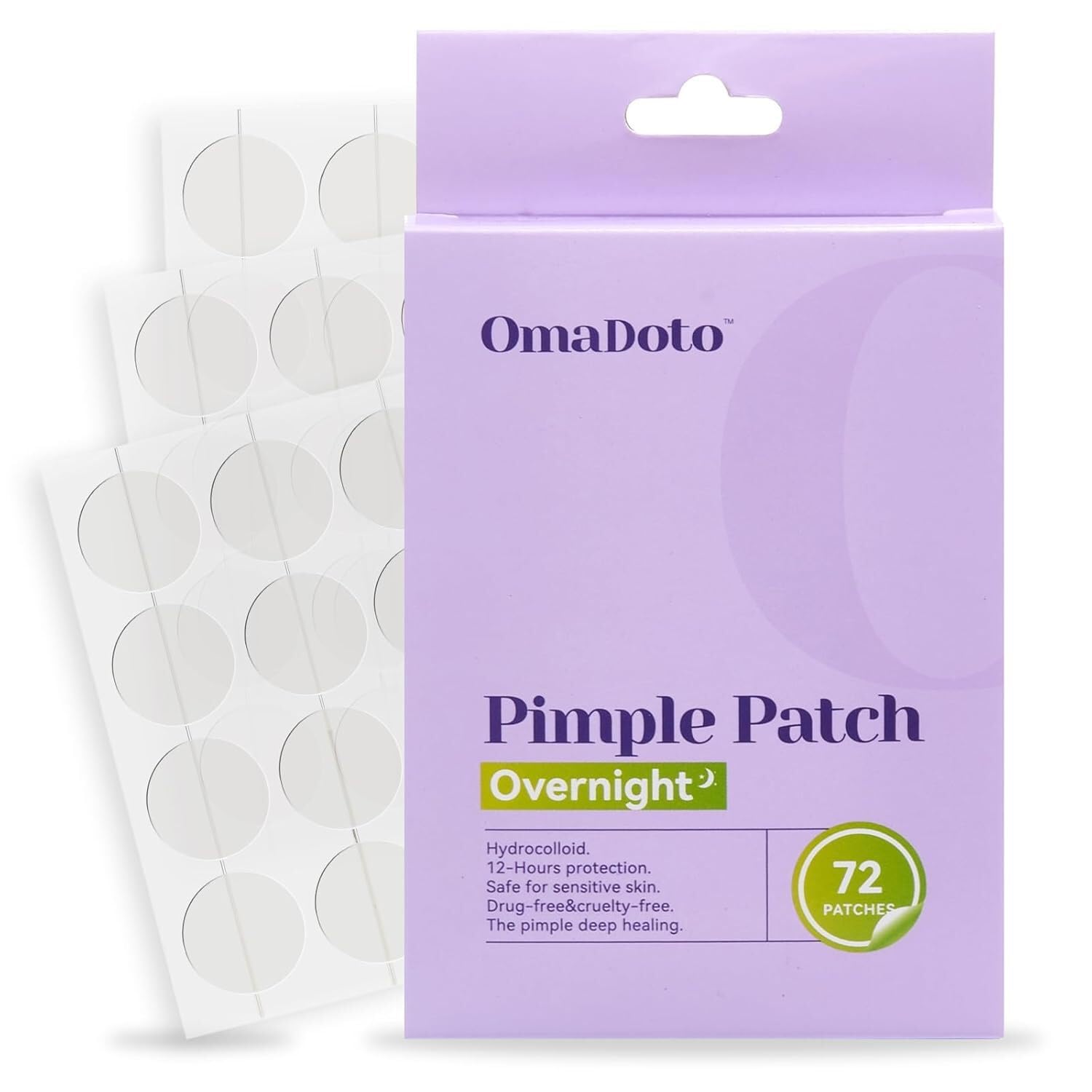 OmaDoto Overnight Pimple Patches for Face -(10mm & 12mm | 72 Count | 6 Sheets) - Hydrocolloid Patches with Salicylic Acid, Long-