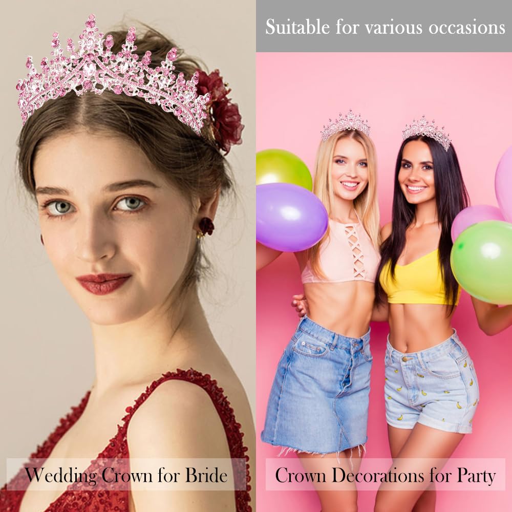ATODEN Birthday Girl Tiara Queen Crown Pink Tiaras and Crowns for Women Girls Crystal Princess Tiara Rhinestone Headbands Quince