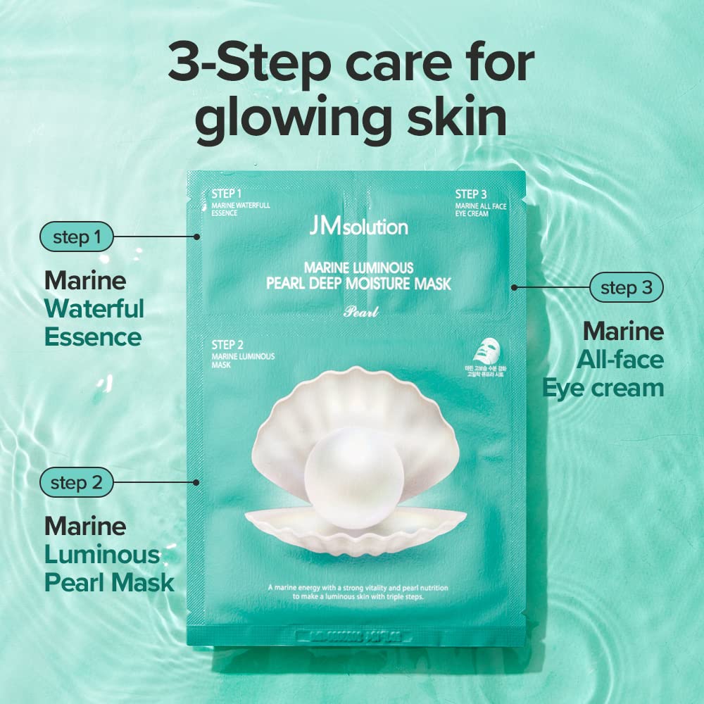 Jmsolution Marine Luminous Pearl Deep Moisture 3 Step Skin Care Face Mask - Korean Skincare - Boosting Brightening Moisturizing-
