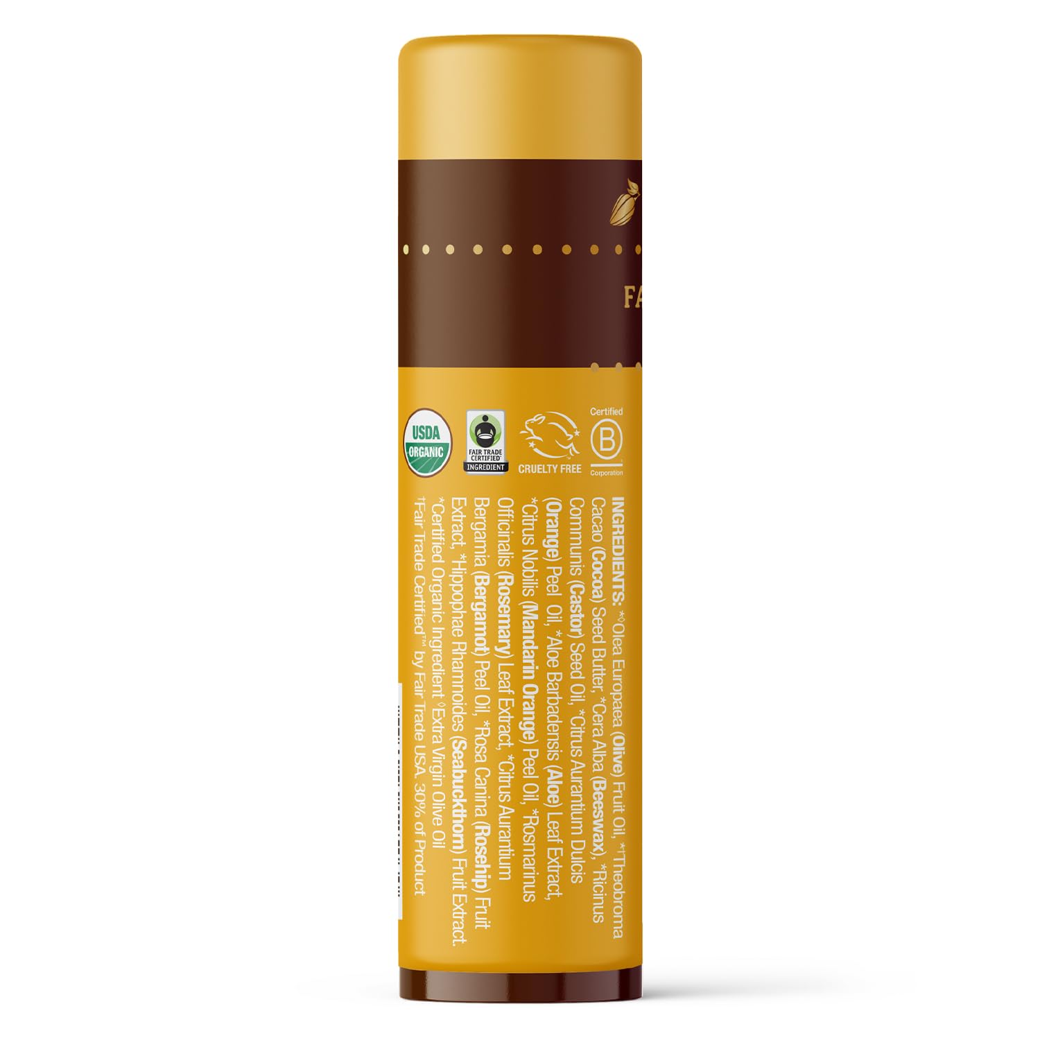 Badger Sweet Orange Cocoa Butter Lip Balm, 100% Organic Lip Balm, Hydrating Long Lasting Lip Moisturizer, Large Stick Lip Care,
