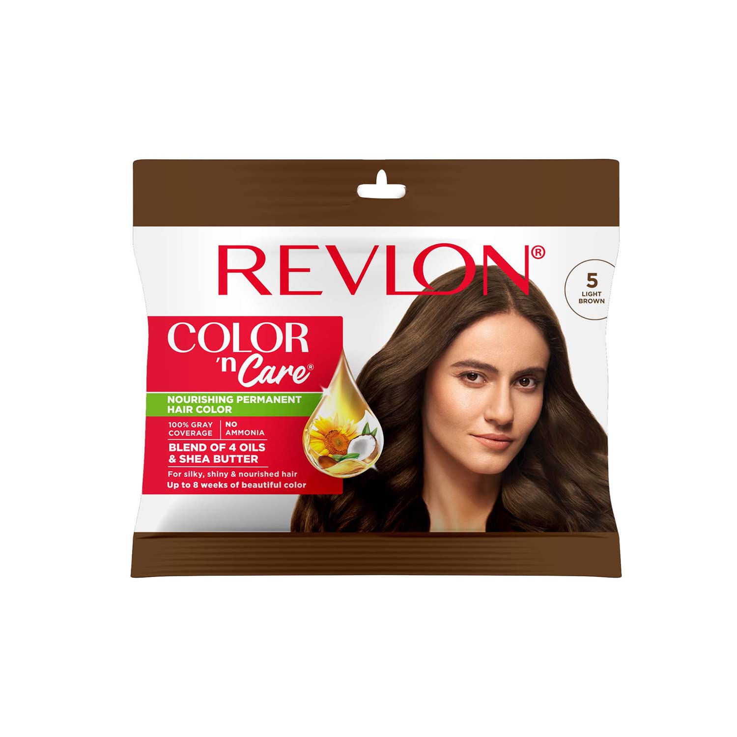 Revlon Color N Care Nourishing Permanent Hair Color - 5 Light Brown - Has Essentials Oils Of Coconut Argan, Sunflower & Jojoba 