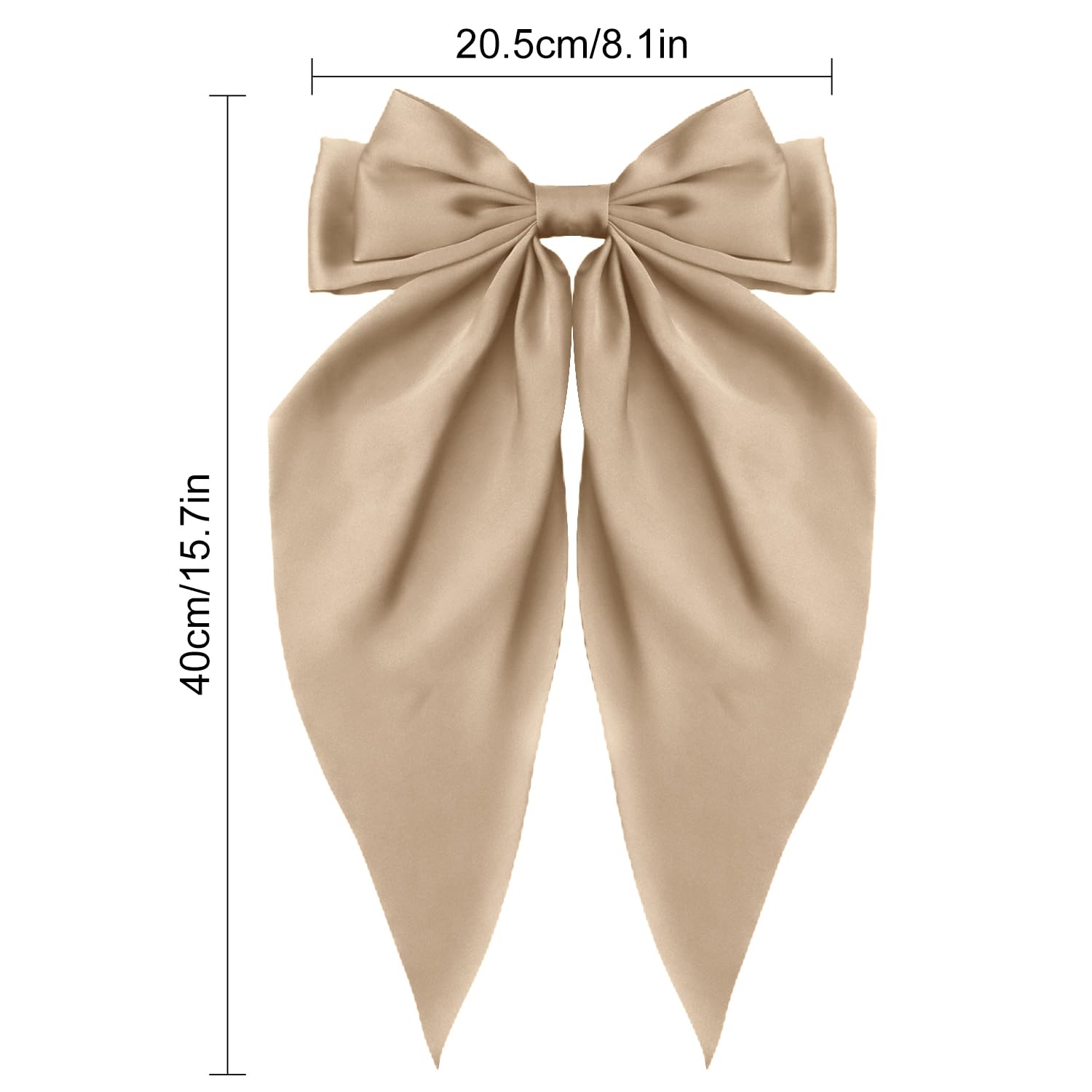 Atoden Oversized Long Tail Hair Accessories - Silky Satin Bowknot Barrettes With Metal Clips For Women In Beige, Grey, Khaki, An