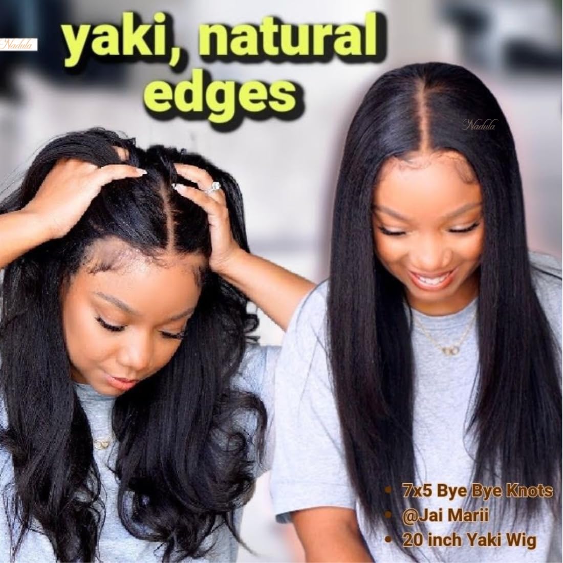 Nadula Yaki Straight Bye Bye Knots Glueless Wig Kinky Edge Hairline 7X5 Pre Cut Lace Front Wigs Human Hair Pre Plucked Pre Bleac