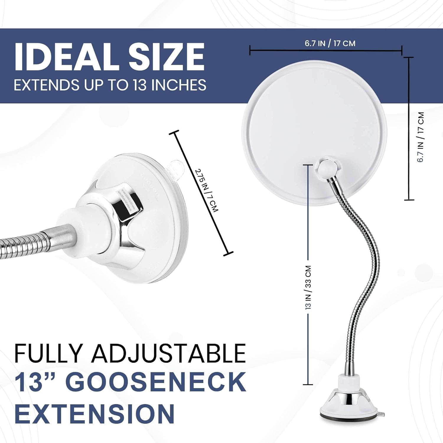 Mirrorvana Flexible Round Fogless Shower Mirror For Shaving With Height Adjustable Gooseneck Extension, 360 Swivel And Upgraded