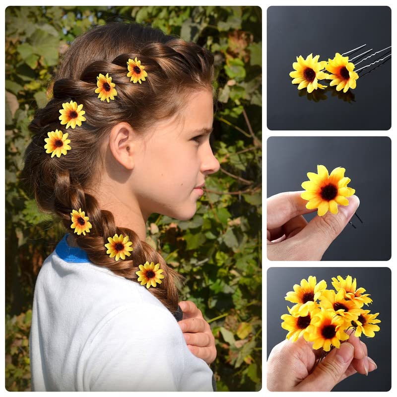 10 Pieces Sunflower Hair Clips Floral Hair Clips with 2 Pieces Sunflower Wreath Hippie Headband Sunflower Hairpins for Women Wed
