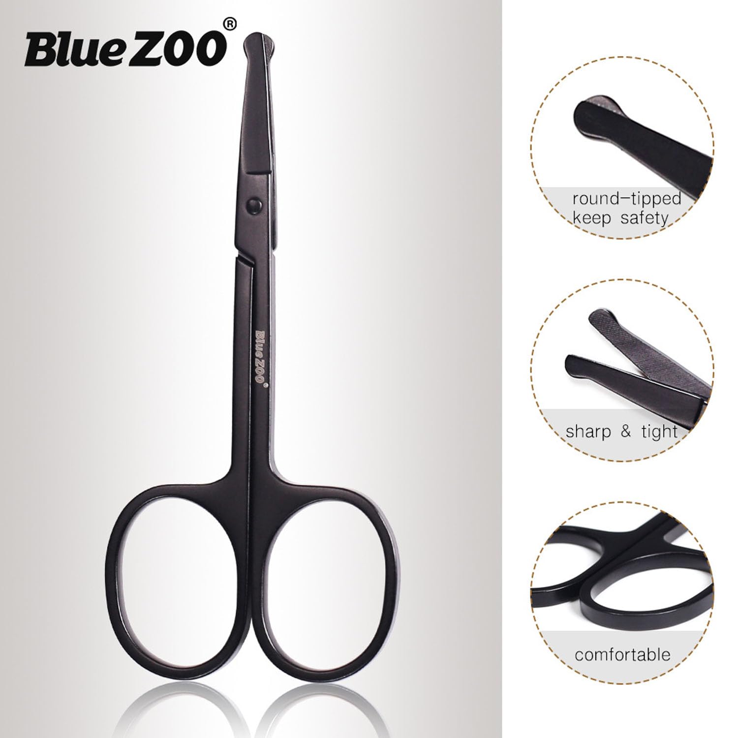 BlueZOO Beard Mustache Scissors and Comb Kit with PU Storage Bag, Rounded Safety Nose Hair Scissor for Men and Women Care Groomi