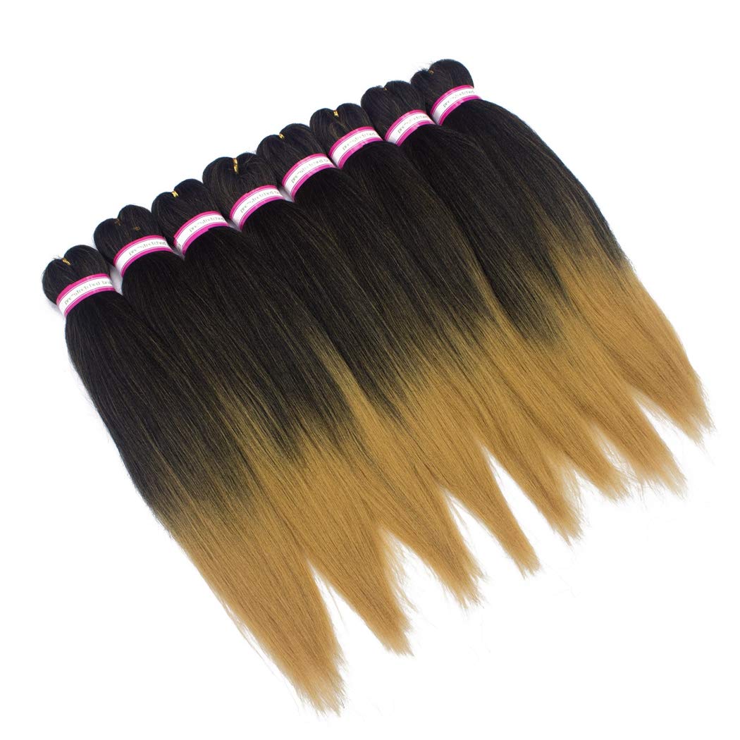 Pre-Stretched Braiding Hair Extension Ombre Natural Black Brown Professional Crochet Braiding Hair 24 Inch 8 Packs Hot Water Set