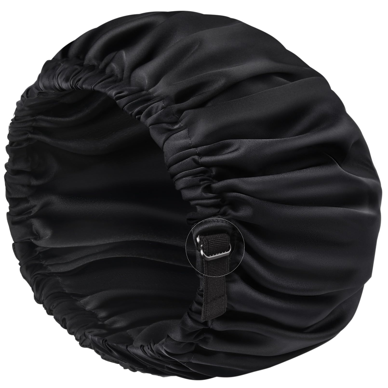 Aileam Silk Satin Hair Bonnets - Double Layer, Adjustable, Large Size, Black/Black