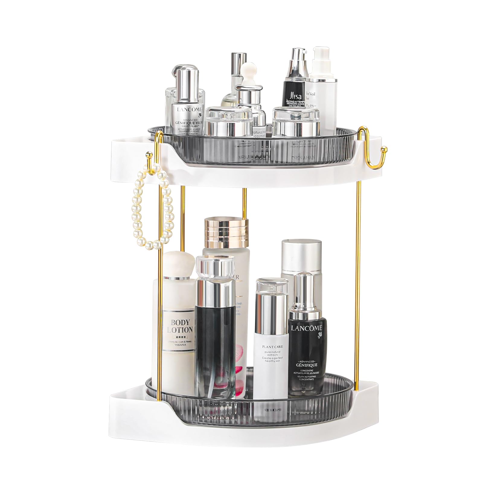 Corner Makeup Organizer, Luxury Rotating Counter Storage Tray,Skincare Organizers Countertop, High Capacity 2 Tiers Lazy Susan F