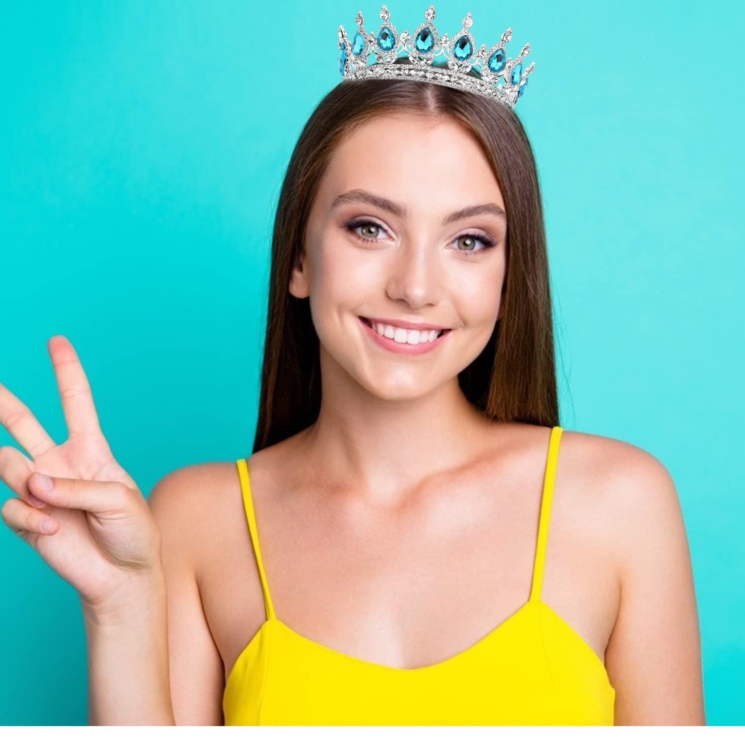 COCIDE Silver Crown for Women Lake Blue Crystal Wedding Tiara and Crowns for Girls Rhinestones Queen Headband Princess Hair Acce