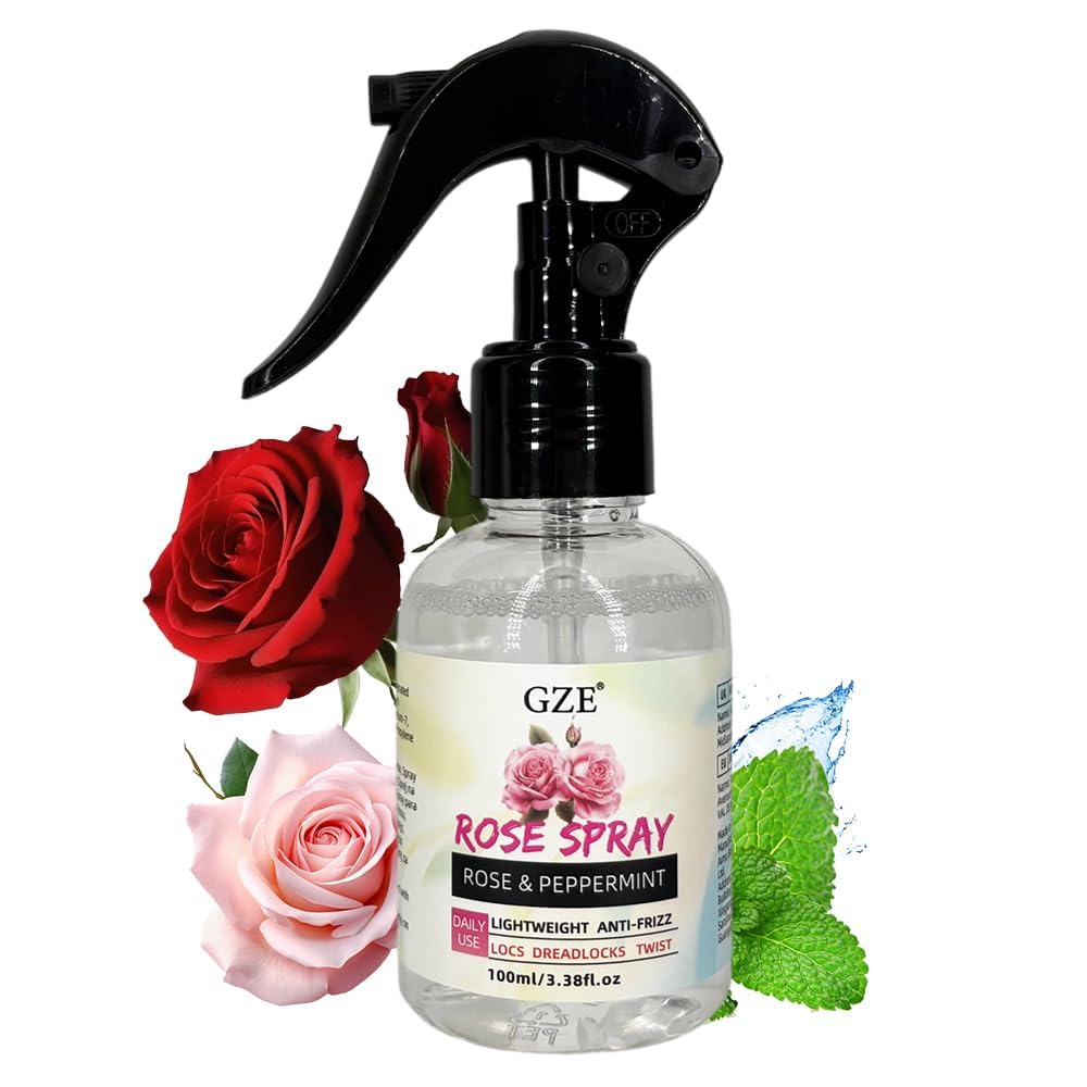 GZE Rose Water Hair Spray for Locs & Twists  Daily Moisturizing & Refreshing Hair Spray with Cooling Mist for Hair, SulfateFre