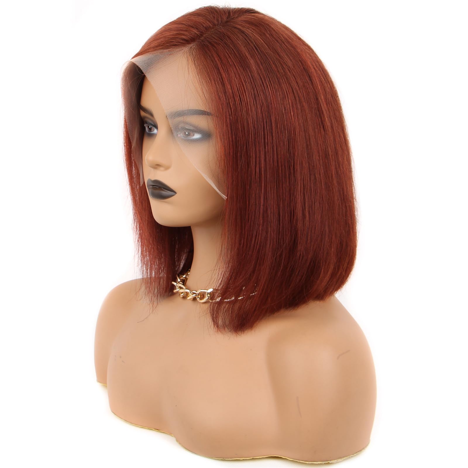 Supsyousf 16 Inch Reddish Brown Short Bob Wig Human Hair 13X4 Lace Front Wigs Human Hair Pre Plucked With Baby Hair Glueless Bra