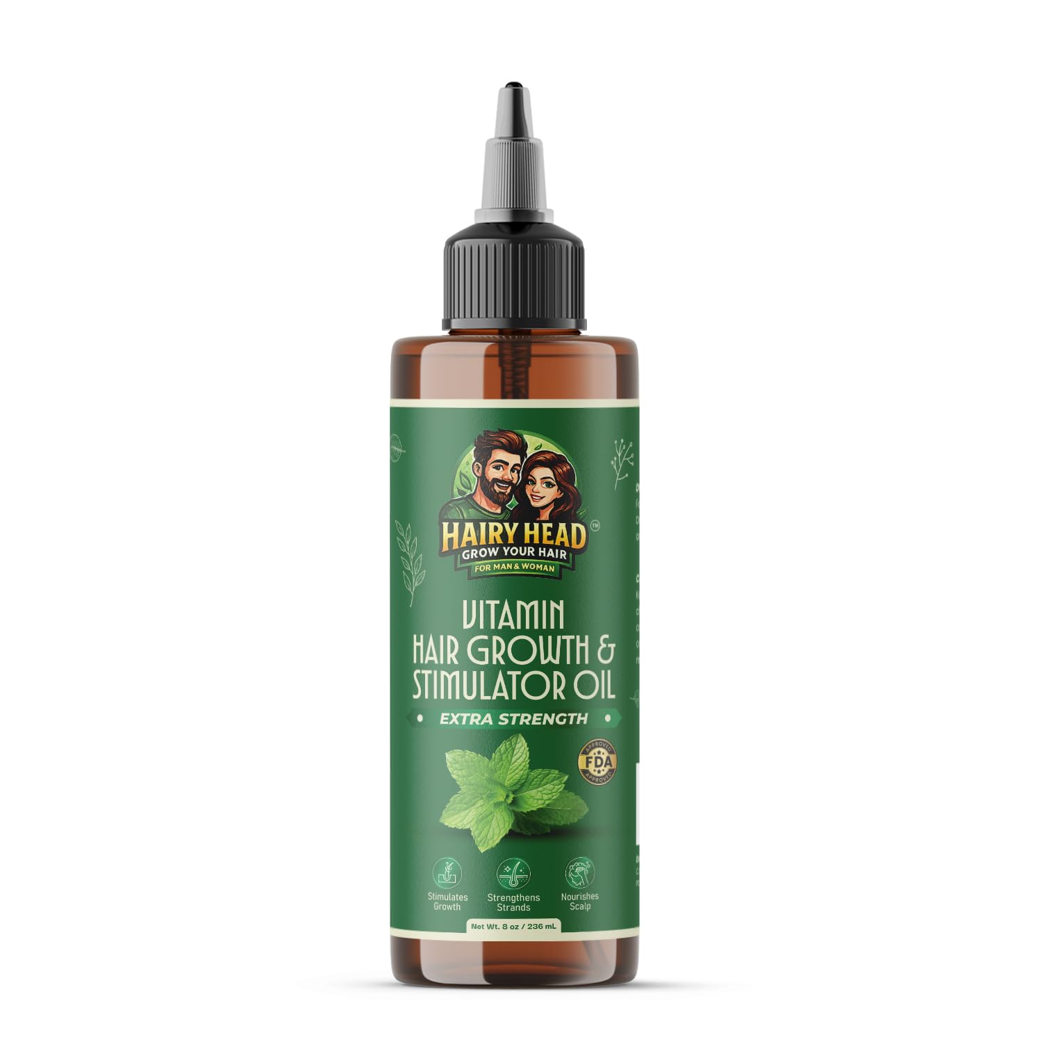 Hairy Head Vitamin Hair Growth & Stimulator Oil Extra Strength 8oz. Bottle For Men & Women