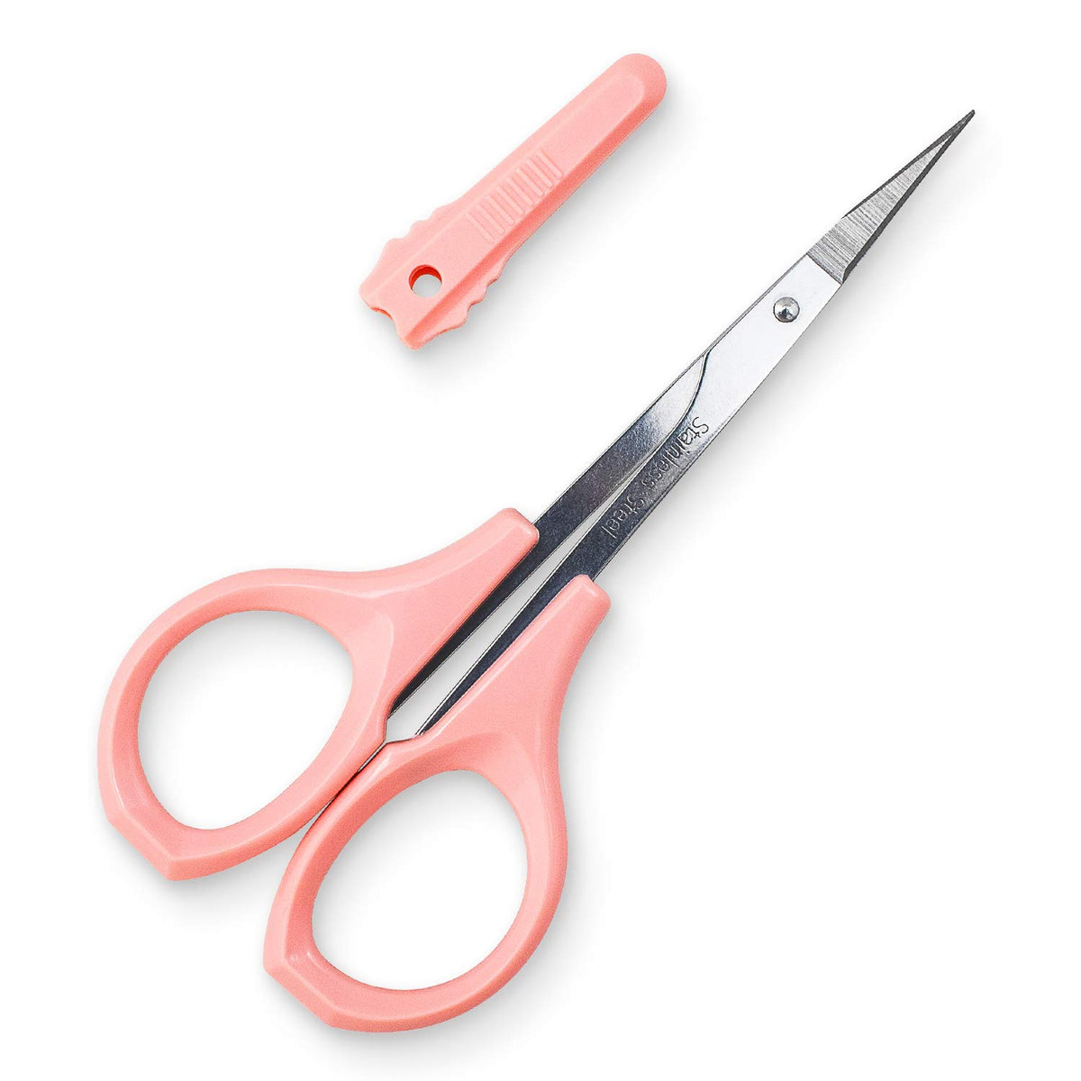 Humbee - Scissors with Cap- Self Care - Hair Trimmer - Facial, Nose Hair, Eyebrow, Mustache & Beard Grooming - Curved Edge, Pink
