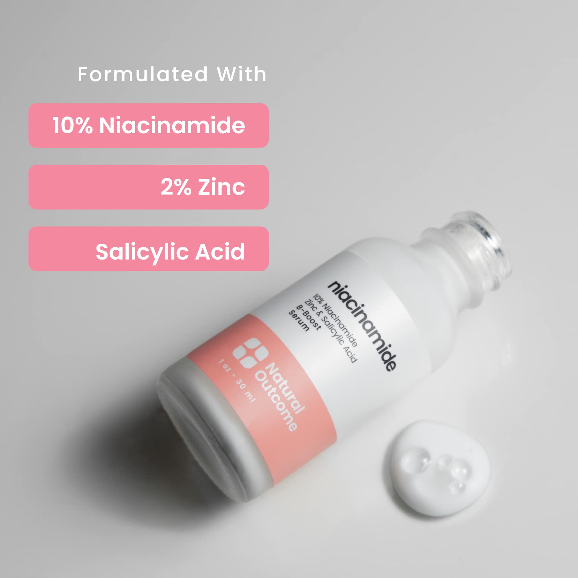Niacinamide Serum for Face by Natural Outcome Skin Care, B-Boost Niacinamide 10% Plus Zinc 2% Salicylic Acid + Hyaluronic Acid,