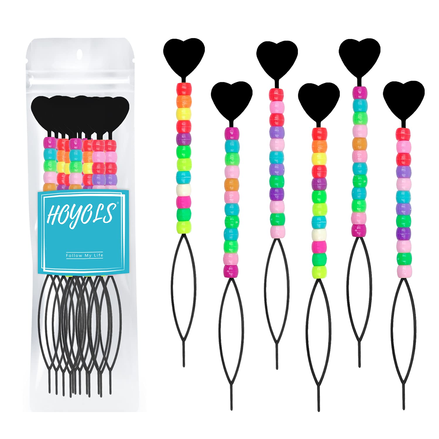 Hoyols Quick Hair Beading Tools with Colorful Pony Beads Magic Topsy Hair Tail Beader for Loading Beads Braid Stringer Ponytail 