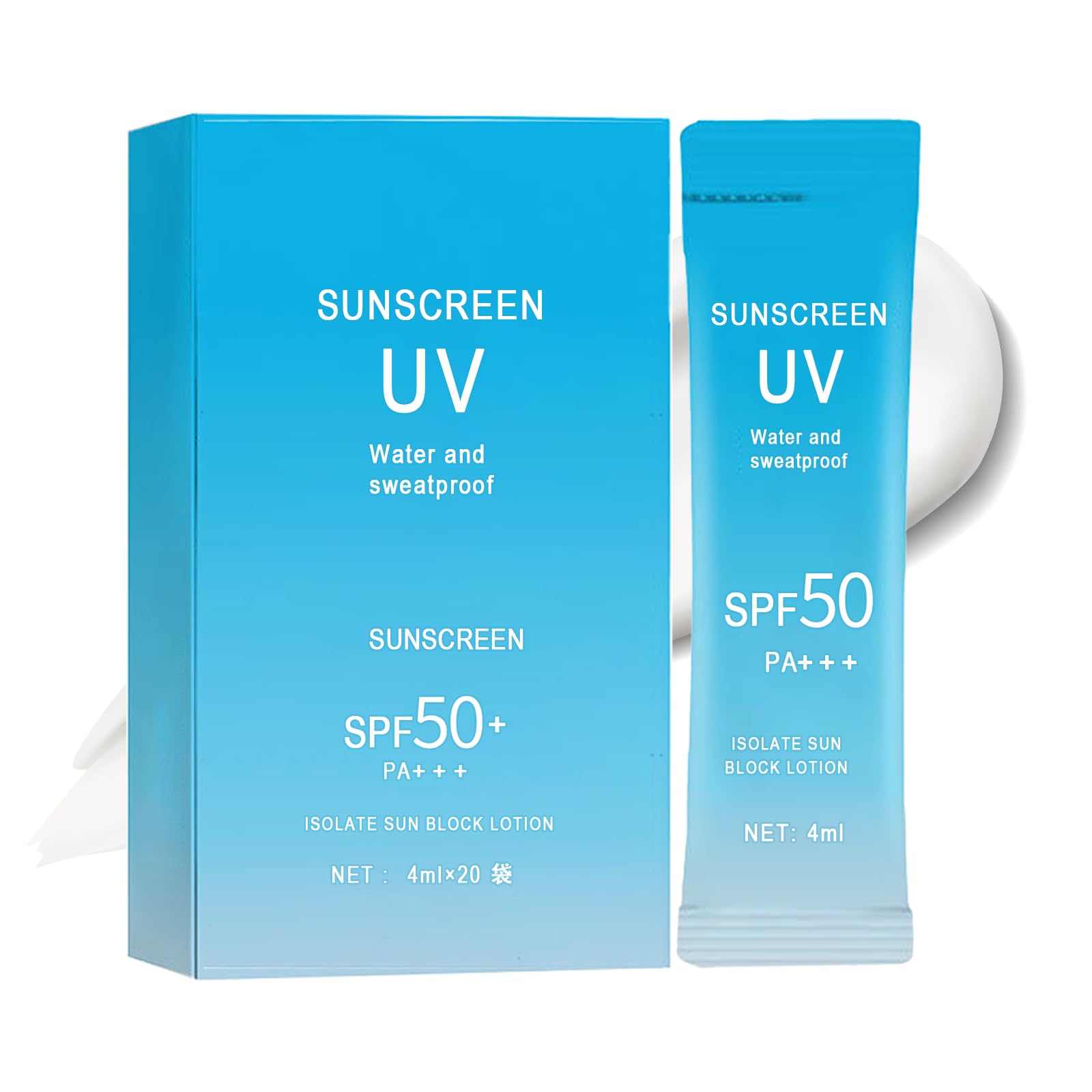20PCS Mini Sunscreen with Hyaluronic Acid, SPF50+ PA+++ Travel Size Sunscreen Bulk (4ml Each), Lightweight & Non-Greasy & Hydrat