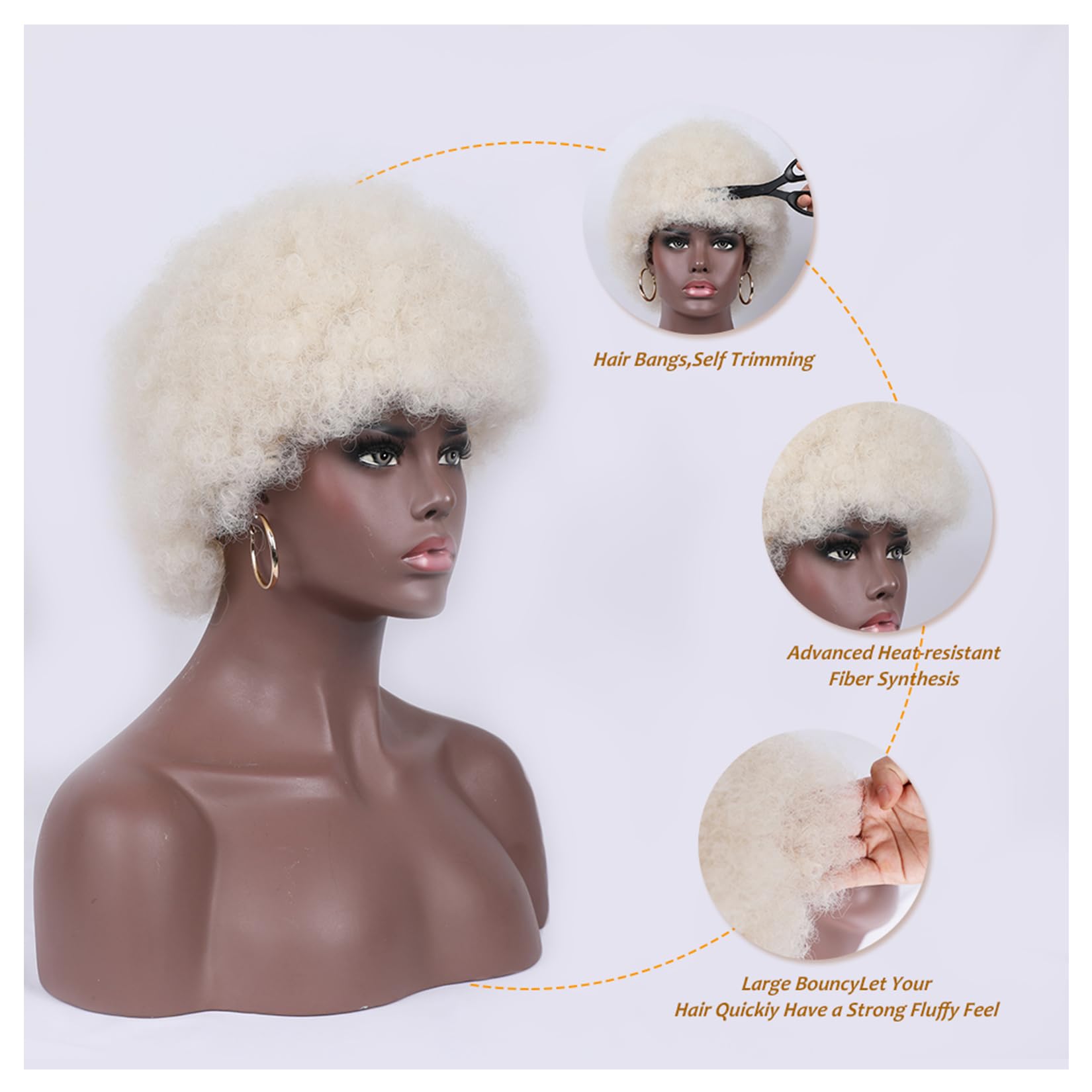 Kavsni Wig 70'S Curly Wigs For Black Women Large Bouncy Fluffy And Soft Natural Looking Afro Kinky Wig 8 Inches (Platinum Blonde