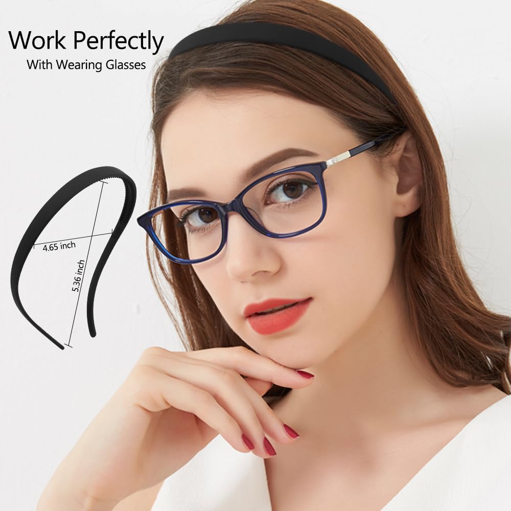Tobatoba Flex No Pressure Headbands, Black Headbands For Glasses Wearers, Sunglasses Headband No Headache Headband Comfortable H