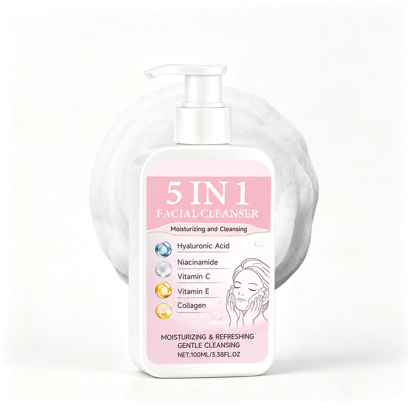 5 In 1 Hydrating Foam Cleanser, Anti Aging Face Wash Collagen