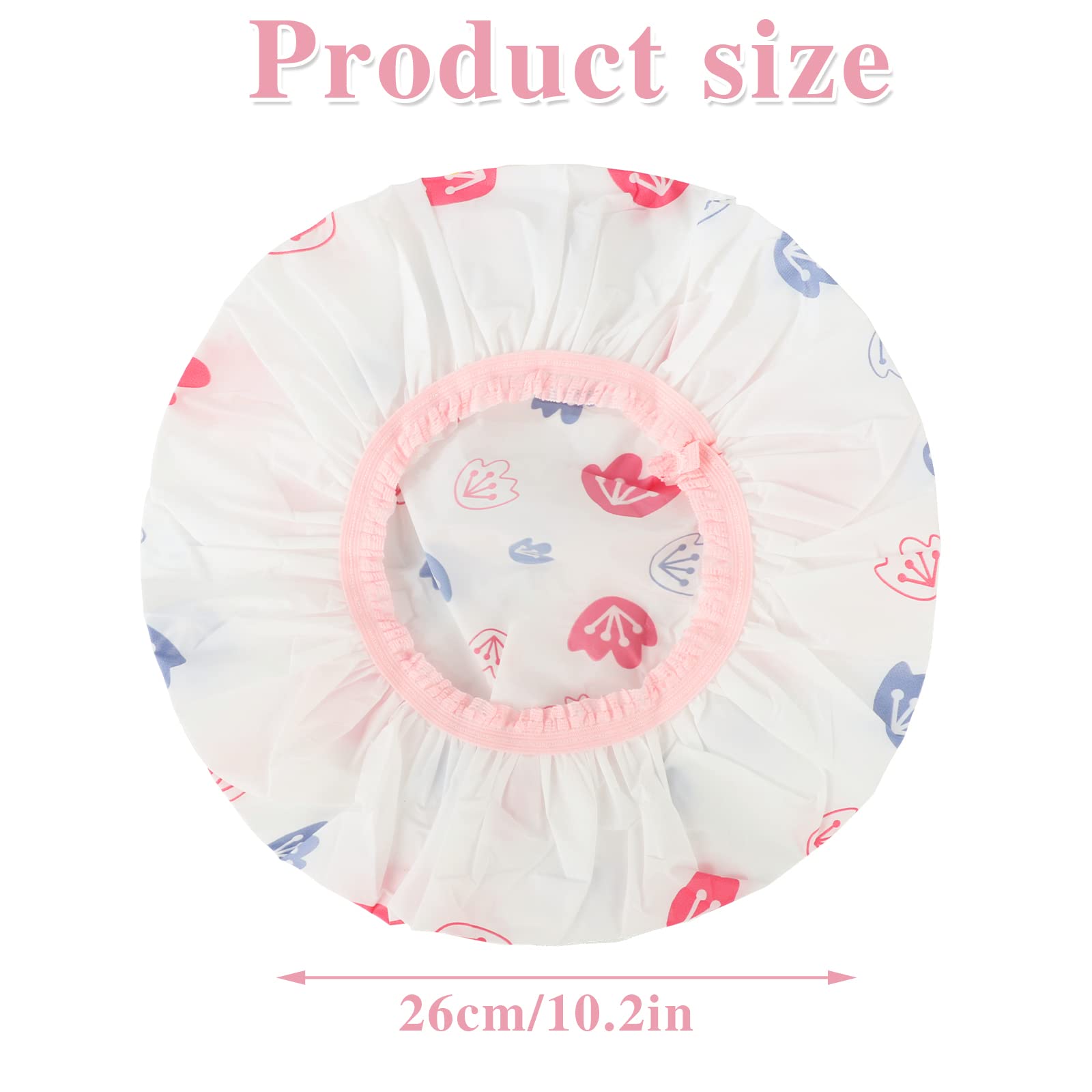 Waterproof Shower Caps, 3 Pcs Plastic Reusable Shower Caps Elastic Band Bath Caps For Women, Kids (Flower)