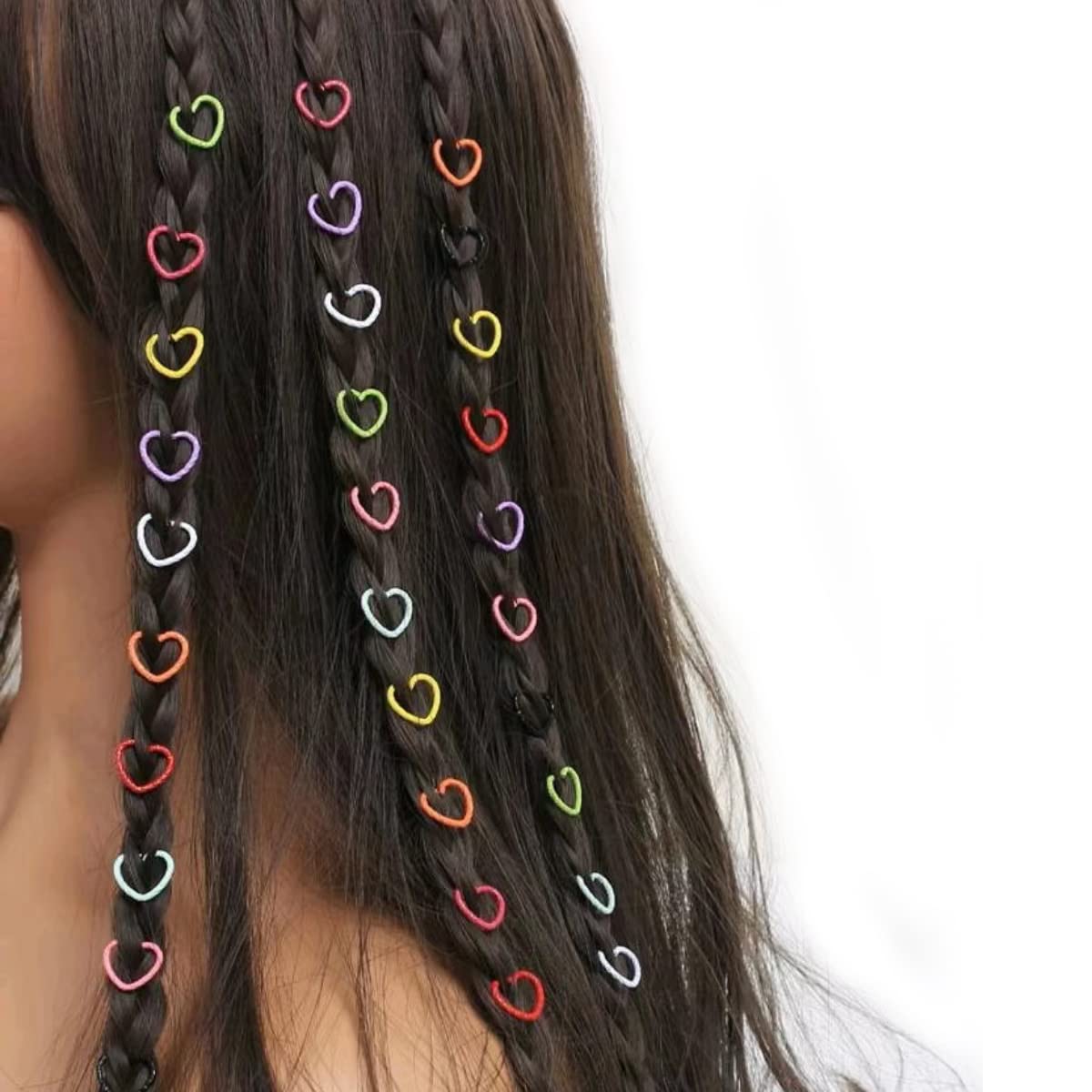 100Pcs Silver Star And Silver Love Shape Braids Ring Accessories For Girl And Women Braids Locs Hair Cute Ring Metal Cuffs Decor