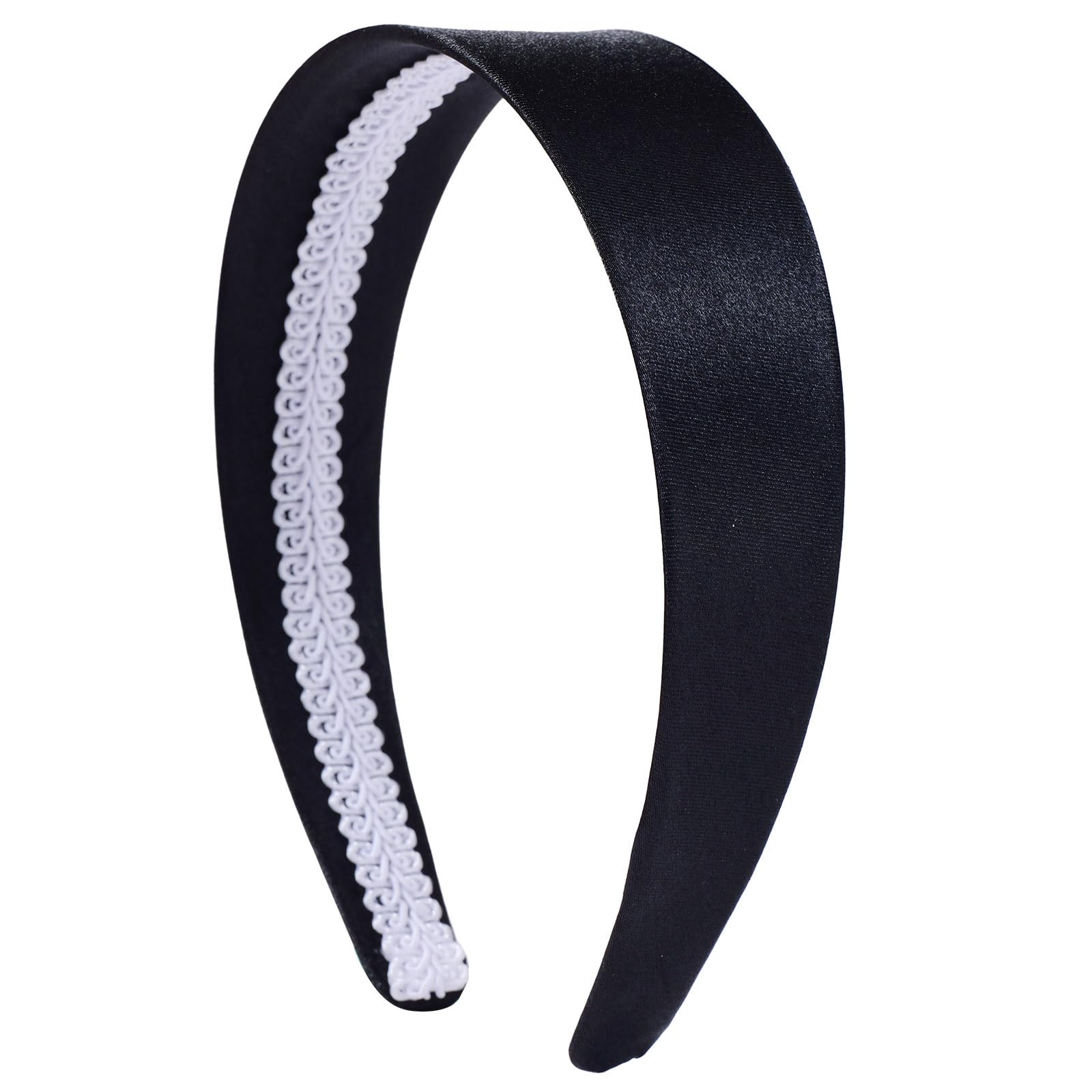 loucent Smooth Satin Headband - Luxurious 2'' Wide No-Slip Headband for Women black