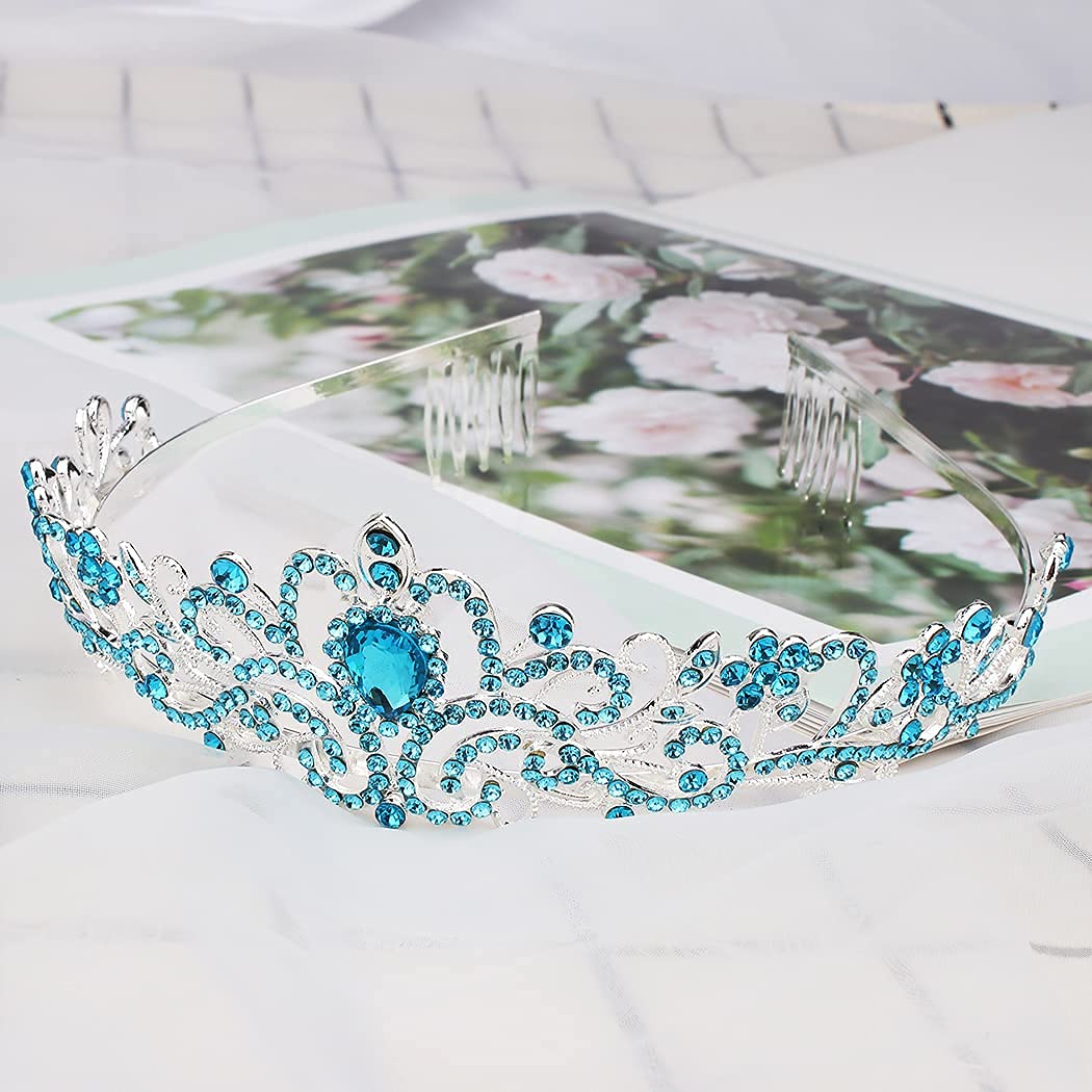 Cocide Blue Tiara Crowns Crystal Headband Princess Rhinestone Crown With Combs Bride Headbands Bridal Wedding Prom Birthday Part