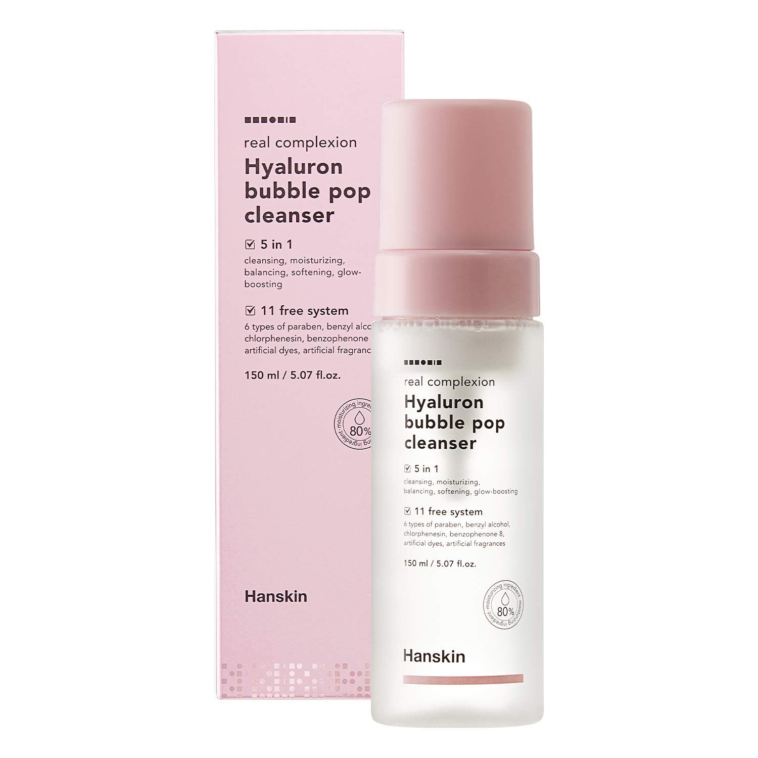 Hanskin Real Complexion Hyaluron Bubble Pop Cleanser, Hydrating Foaming Daily Face Wash, Gentle Moisturizing Softening and Glowi